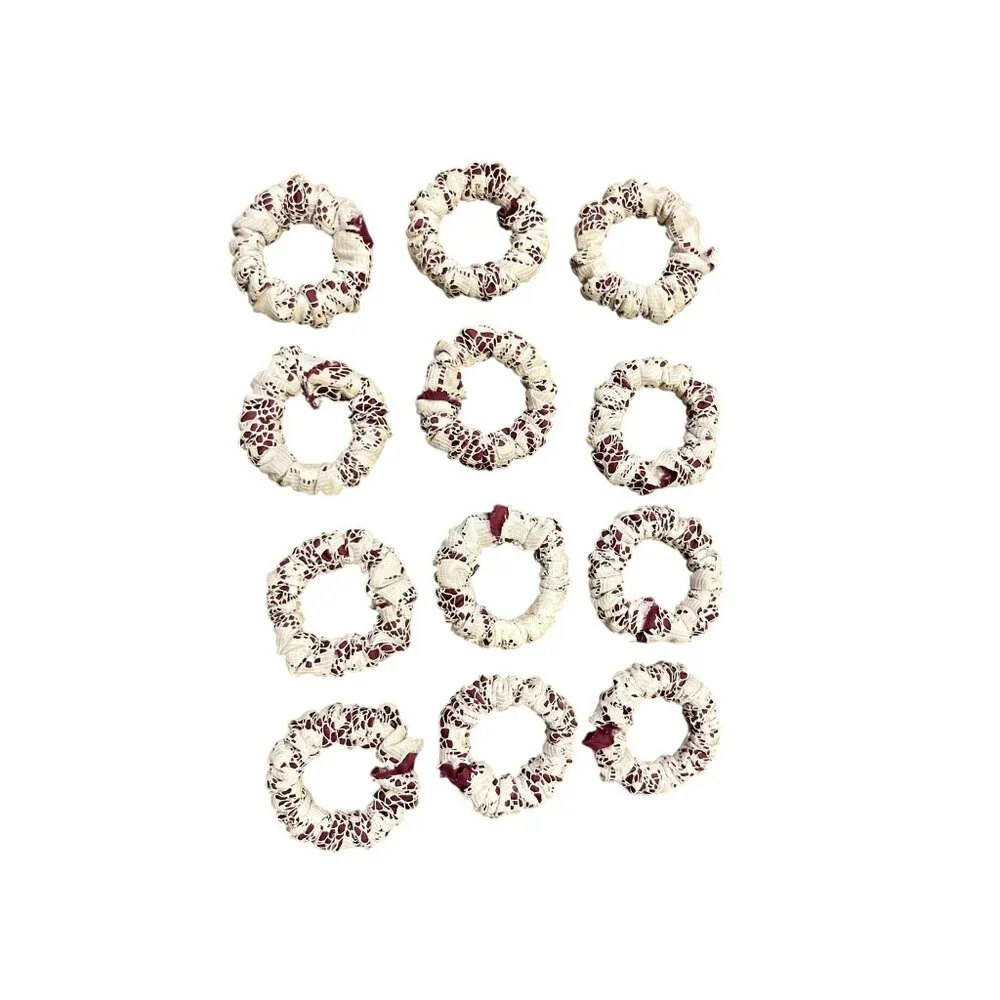 Vintage Lace Shower Curtain Rings Set of 12 Burgundy White Used Unique